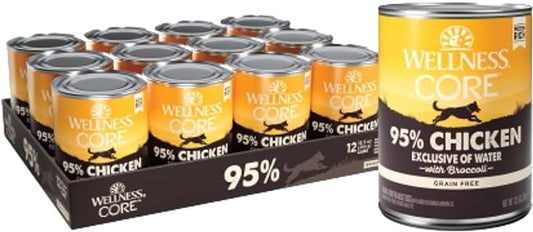 Wellness CORE 95% Natural Wet Grain Free Canned Dog Food, Chicken & Broccoli,12.5-Ounce Can (Pack of 12)