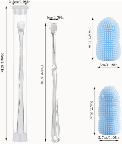 4 Pack Kit Dog Dental Cleaning Brushes,2 Pack Extra Soft Dog and Cat Dental Cleaning Brushes with Storage Box and 2 Pack Dog Finger Toothbrush for Dog Dental Care, Easily Clean Teeth(Transparent,Blue）