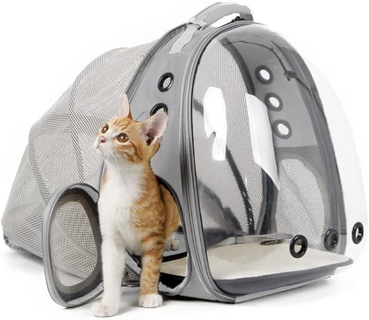 Back Expandable Cat Backpack, Fit up to 12 lbs, Space Capsule Bubble Window Pet Carrier Backpack for Cat and Small Puppy