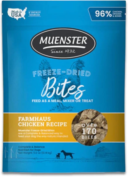 Muenster Freeze Dried Dog Food Topper Bites (5oz) - Farmhaus Chicken Freeze Dried Raw Dog Food w/Organic Minerals - Chicken & Organ Meats Soft Dry Dog Food - Freeze Dried Dog Treats