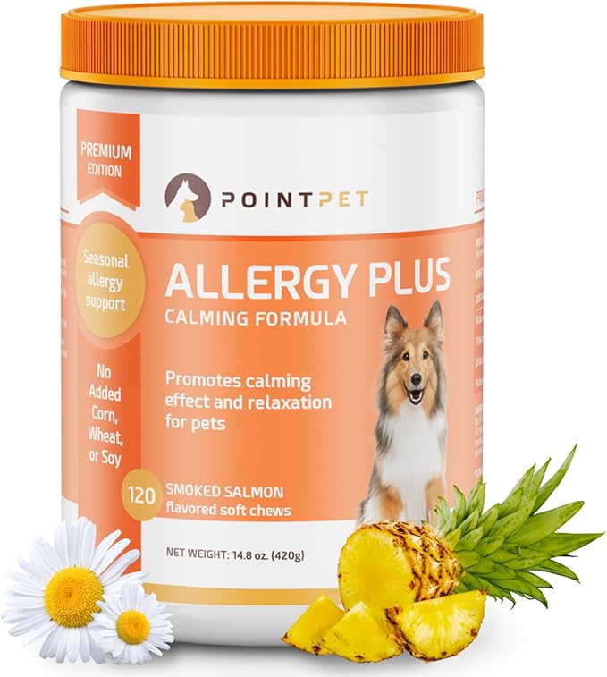 Allergy Plus Calming Formula for Dogs - Comprehensive Seasonal Allergy Support - Helps Manage Histamine Levels - Premium 13-in-1 Blend with Colostrum, Bromelain, Chamomile & More
