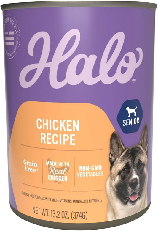 Halo Senior Dog Wet Food, Chicken Recipe, Great as Nutritious Meals or Healthy Dog Food Toppers, 13.2 oz Can (Pack of 6)(Packaging may vary)