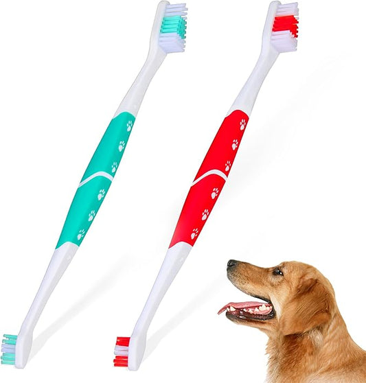 2 PCS Dog Toothbrush, Double Headed Pet Toothbrush with Soft Bristles, Easy Teeth Cleaning, Dog Dental Care for Puppies, Cats and Small Pets, Toothbrush in Bulk Individual Polybag (Mix)