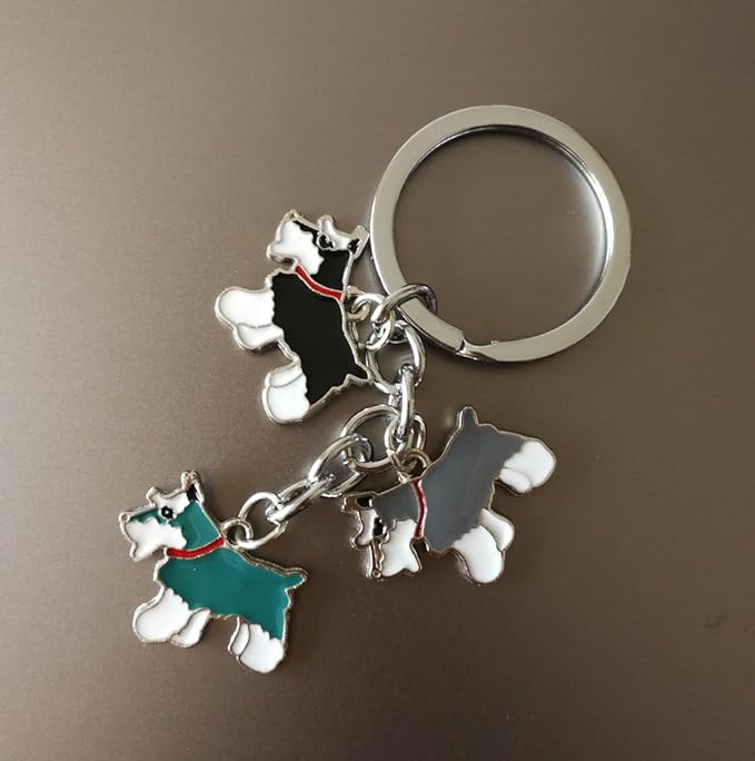 Dog Keychain, Pet Pendant Key-Ring, Cute Puppy ID Tags Metal Key Ring for Dog Lover (Three Color Schnauzer)