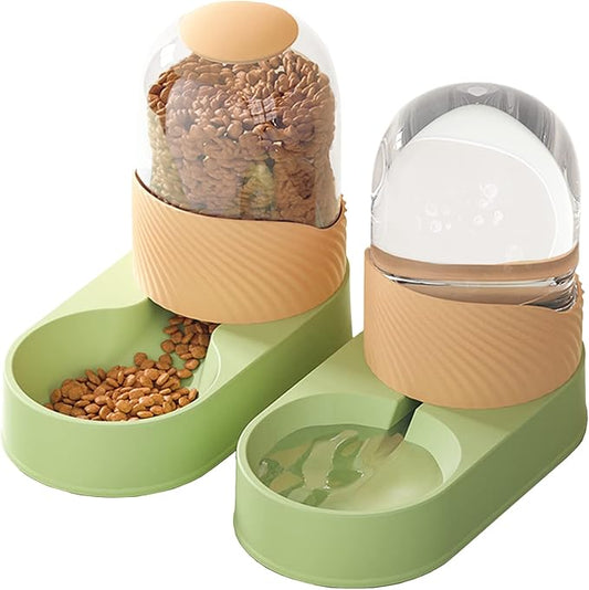 BNOSDM 2 Pcs Gravity Dog Feeder and Water Dispenser Automatic Dog Cat Food and Water Dispenser Set Large Capacity Pet Self Feeder Station for Indoor Medium and Large Sized Dog, Cats (3.5 L, Green)