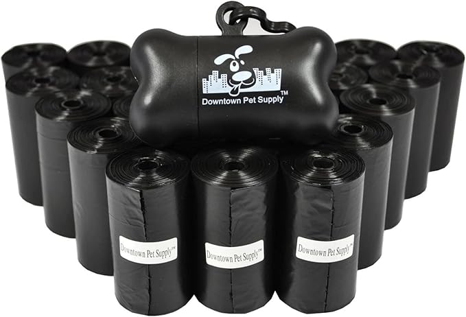 Downtown Pet Supply 500 Count Dog Poop Bags Refills with Leash Clip and Bone Bag Dispenser, Black - Dog Waste Bags Unscented and Leak-Proof with Dog Poop Bag Dispenser - 12.5 x 8.5"