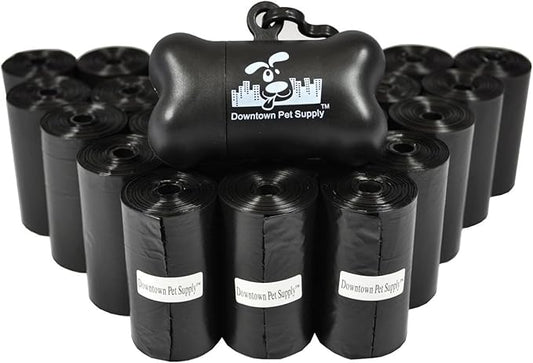 Downtown Pet Supply 500 Count Dog Poop Bags Refills with Leash Clip and Bone Bag Dispenser, Black - Dog Waste Bags Unscented and Leak-Proof with Dog Poop Bag Dispenser - 12.5 x 8.5"