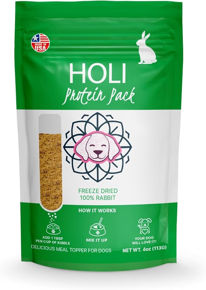 HOLI Rabbit Single Ingredient Dog Food Protein Topper - Made in USA – Human-Grade Freeze Dried Dog Food Mix in Topping – Grain Free, Gluten Free – 100% All Natural - 4oz