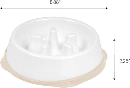 IRIS USA 2 Cups Slow Feeder Dog Bowl, Anti-Choking, Anti-Slip, Easy to Clean, Interactive Puzzle Toy, Healthy Digestion, Long snouted, Dogs Cats & Other Pets, BPA, PVC, Phthalate Free, White/Beige