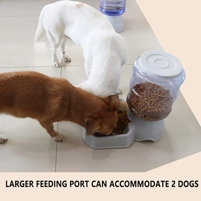 2 Pack Automatic Dog Cat Feeder and Water Dispenser ,Gravity Multi Pet Drinking Fountain , Set with Pet Food Bowl for Medium Dog Puppy Kitten, Big Capacity 1 Gallon x 2 (Waterer+Feeder)
