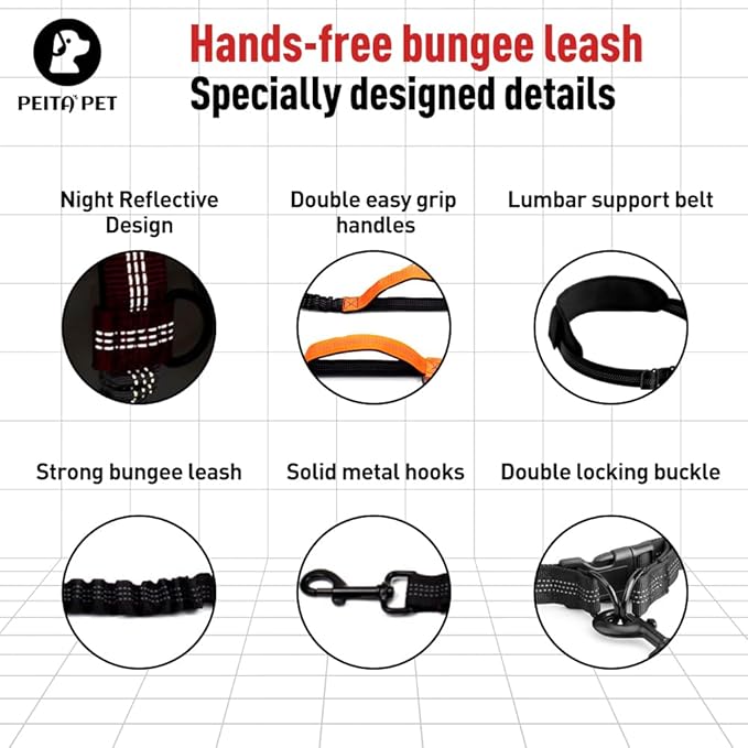 Hands Free Dog Leash Waist Leash for Dog Walking Bungee Leash Dog Running Belt for Small & Medium Dogs, 10-50 lbs Fanny Pack for Walker Hiking Jogging…