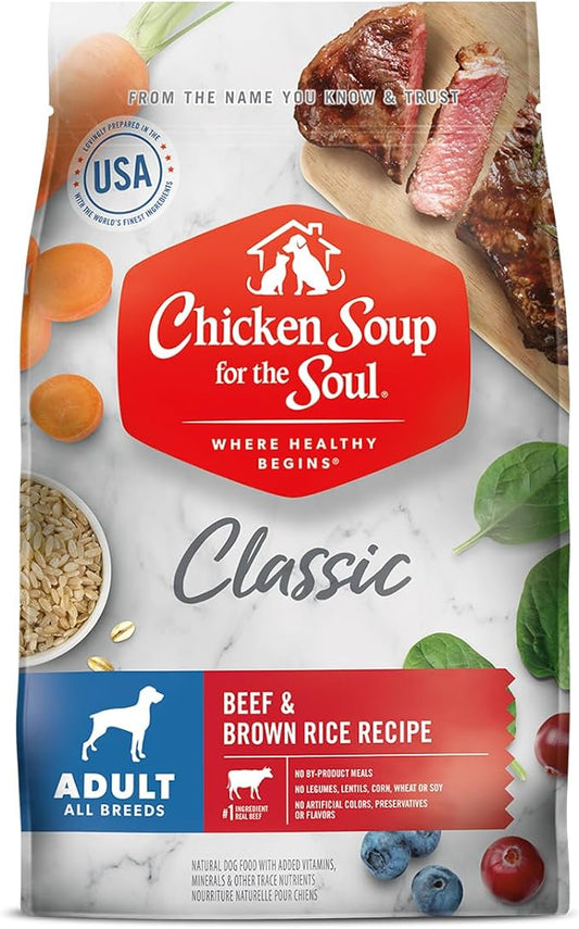 Chicken Soup for the Soul Pet Food - Adult Dog - Beef and Brown Rice Recipe 4.5 LB Soy Free, Corn Free, Wheat Free Dry Dog Food Made with Real Ingredients