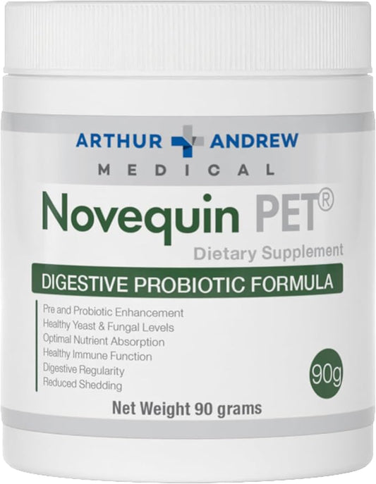 Arthur Andrew Medical, Novequin PET, Digestive Probiotic Formula for Pets, Prebiotics, Probiotics, and Enzymes, Non-GMO, 90 Grams (90 Servings)