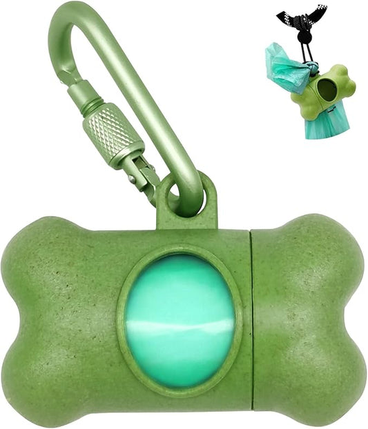 Dog Poop Pickup Bags Holder Dispenser with 1 Roll Random Color Leak-proof Scented Doggy Waste Bags and Carabiner with Safety Lock Plus Hook and Loop Fastener Never Loose on Leash Lead Again (Green)