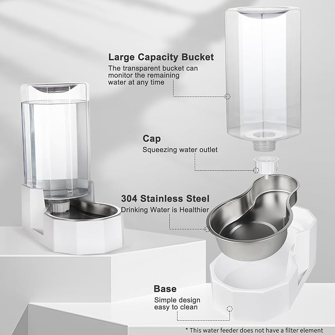 RIZZARI Automatic 8L Gravity Pet Water Dispenser with Stainless Steel Bowls, 100% BPA-Free,Safe and Large Capacity, Suitable for Small and Medium-Sized Cats and Dogs (8L Without Filter)