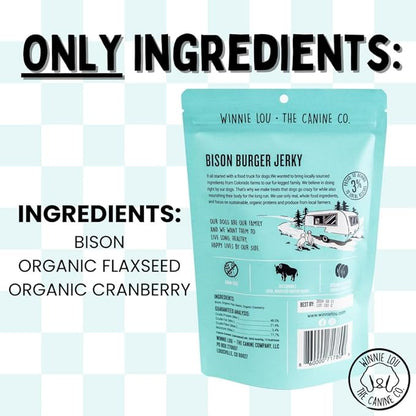 Winnie Lou Organic Dog Treats, Bison Burger Jerky Human Grade Dog Treats for All Sized Breeds, All Natural Dog Treats with No-Added Sugar, Glycerin & Preservatives, Made in USA, 2.5 Oz (71g), 2 Pack