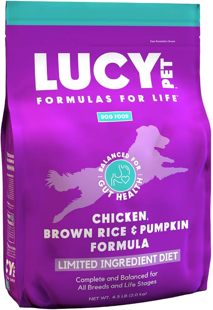 Lucy Pet Products Formulas for Life - Limited Ingredient Diet Dry Dog Food, All Breeds & Life Stages - Chicken, Brown Rice & Pumpkin, Multi, 4.5 lb
