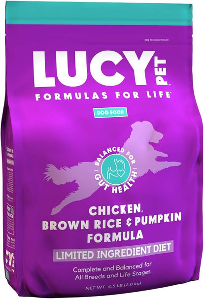 Lucy Pet Products Formulas for Life - Limited Ingredient Diet Dry Dog Food, All Breeds & Life Stages - Chicken, Brown Rice & Pumpkin, Multi, 4.5 lb