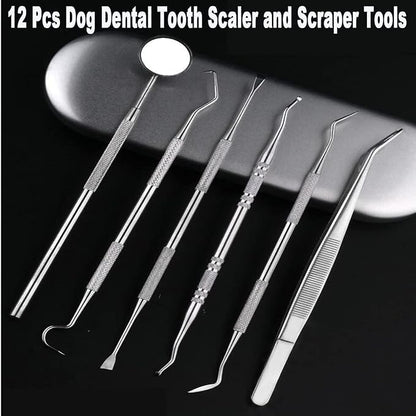 Teeth Cleaning Kit Dog Plaque Tartar Remover Tools Pet Dental Tooth Scaler and Scraper Silicone Finger Toothbrush for Puppy Cats Tooth Pick Stone Remover Dogs Oral Care Hygiene Cleaning Tools (12Pcs)