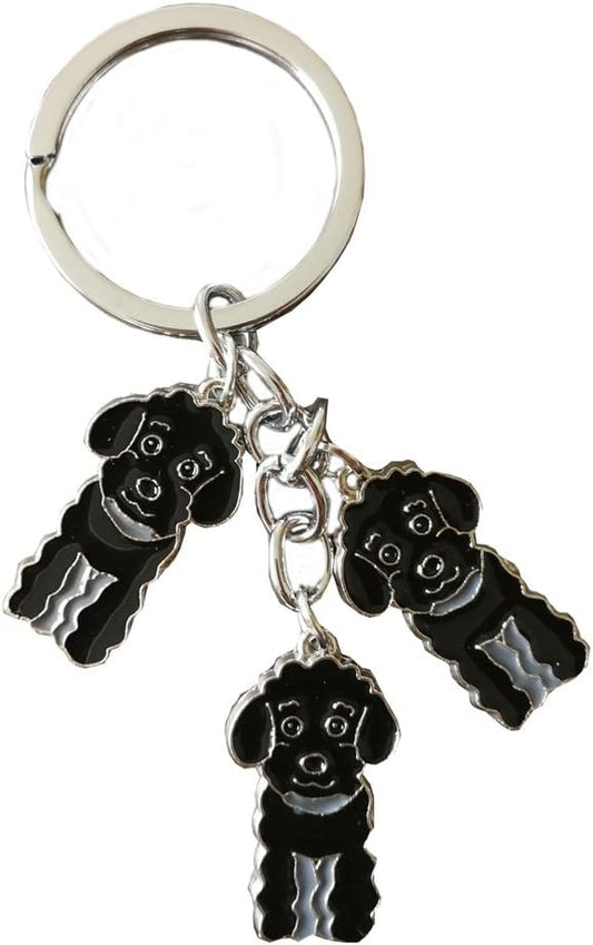 Dog Keychain, Pet Pendant Key-Ring, Cute Puppy ID Tags Metal Key Ring for Dog Lover (Black Poodle)