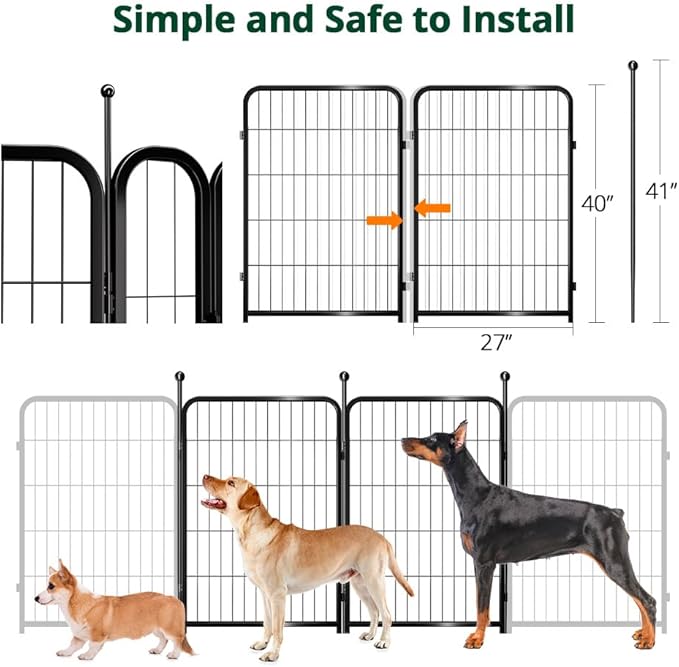PawGiant Dog Fence Playpen 24”/32”/40” Indoor Outdoor for Small/Medium/Large Dogs, Metal Pet Puppy Cat Exercise Fencing Gate Crate Cage Outside RV, Camping, Yard, Garden (2 Panel, 27" W x 40" H)