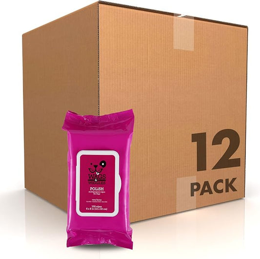 Wags & Wiggles Polish Multipurpose Wipes for Dogs | Clean & Condition Your Dog's Coat without A Bath | Fresh Very Berry Scent Your Dog Will Love, 100 Count - 12 Pack,FF12824PCS12
