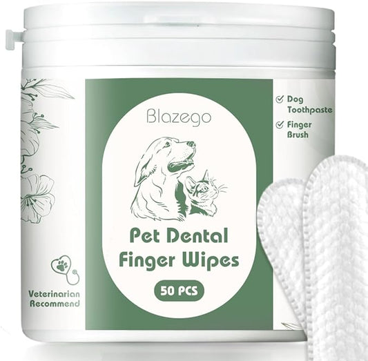 Dental Wipes for Dogs Teeth, Dog Teeth Cleaning Wipes, Dog Dental Care Wipes, Pet Dental Finger Wipes, Dog Toothpaste and brush, Cat Toothbrush, Reduce Plaque and Tartar, Freshen Breath,50 Counts