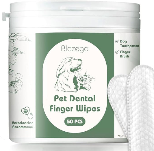 Dental Wipes for Dogs Teeth, Dog Teeth Cleaning Wipes, Dog Dental Care Wipes, Pet Dental Finger Wipes, Dog Toothpaste and brush, Cat Toothbrush, Reduce Plaque and Tartar, Freshen Breath,50 Counts