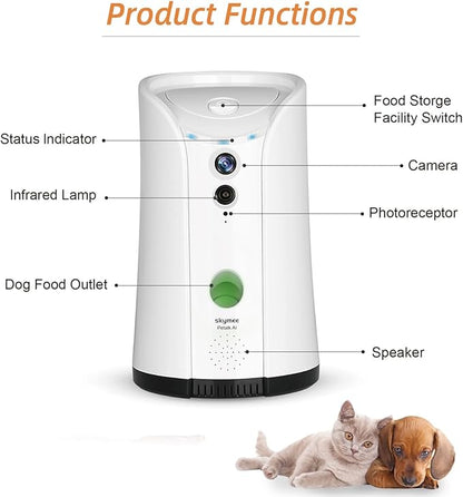 SKYMEE Dog Camera Treat Dispenser, 5GWiFi Remote Pet Camera with Two-Way Audio and Night Vision