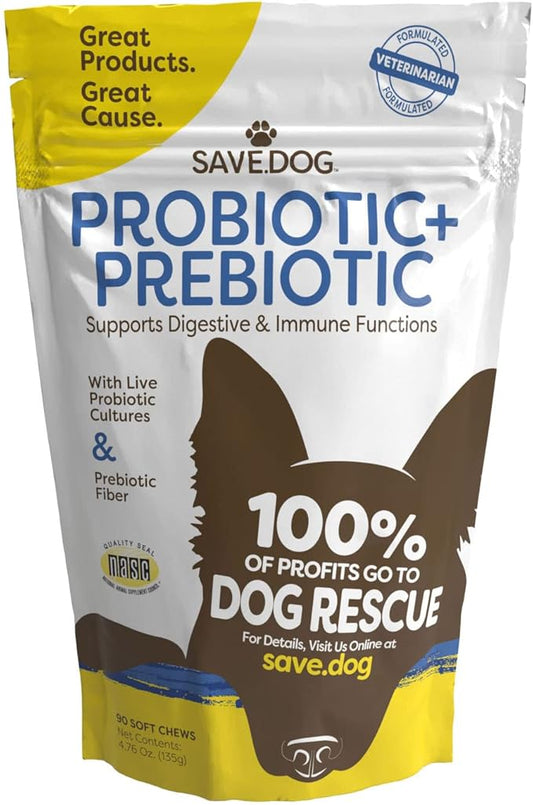 Probiotics for Dogs – Dog Probiotic Chews for Dogs with Clinically-Studied BC30 Probiotic + Prebiotic for Digestive & Immune Health - Dog Supplement with a Cause (90 Chews)