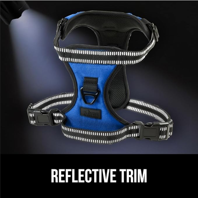 Gorilla Grip No Pull Comfortable Durable Dog Harness with Handle, Pet Leash Clips on Chest or Back for Walking, Padded Mesh Pets Vest, Adjustable Reflective Straps, Puppy Training, Blue