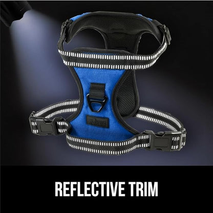 Gorilla Grip No Pull Comfortable Durable Dog Harness with Handle, Pet Leash Clips on Chest or Back for Walking, Padded Mesh Pets Vest, Adjustable Reflective Straps, Puppy Training, Blue