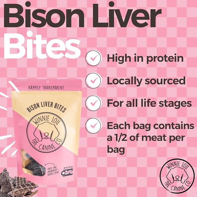 WINNIE LOU Jerky Organic Jerky Dog Treats Made in The USA – Human Grade Dog Treats – Dog Jerky Treats – All Natural Dog Treats – Healthy Dog Treats (Bison Liver Bites)