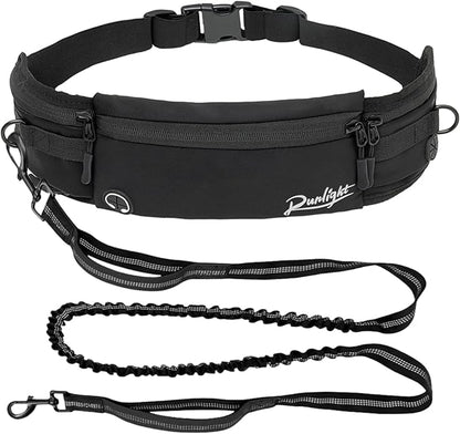 Hands Free Dog Leash,Hands Free Dog Running Leash with Removable Zipper Pouch,Waist Dog Leash Belt Fanny Pack Bag for Walking,Hiking,Biking,Jogging,Training (B Black)