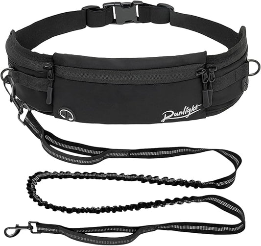 Hands Free Dog Leash,Hands Free Dog Running Leash with Removable Zipper Pouch,Waist Dog Leash Belt Fanny Pack Bag for Walking,Hiking,Biking,Jogging,Training (B Black)