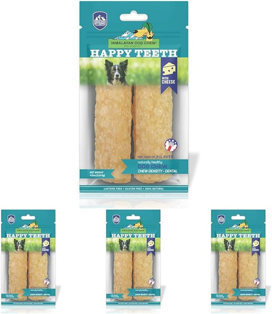 Himalayan Dog Chew Happy Teeth Yak Cheese Dog Chews Dental Chews, 100% Natural, Long Lasting, Gluten Free, Healthy & Safe Dog Treats for Oral Health, Lactose & Grain Free, Protein Rich, 2 Chews