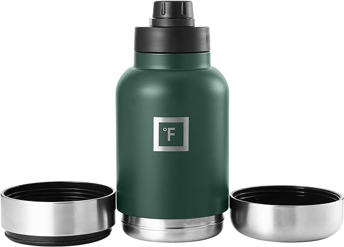IRON °FLASK Portable Dog Water Bottle & Bowl - All-in-One Travel Accessories Pet Food & Liquids for Car, Hiking, Camping - Leak-Proof, Double Walled, Insulated - 32 oz, 2 Dog Bowls - Dark Pine
