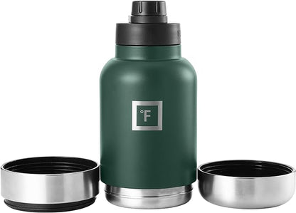 IRON °FLASK Portable Dog Water Bottle & Bowl - All-in-One Travel Accessories Pet Food & Liquids for Car, Hiking, Camping - Leak-Proof, Double Walled, Insulated - 32 oz, 2 Dog Bowls - Dark Pine