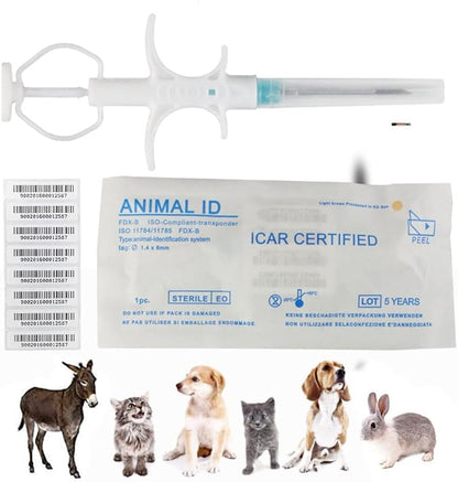 2 Packs 1.4x8mm, VENREA Universal Pet Microchip 134.2khz Registration Animal Implant Chip FDX-B Pet ID Microchip for The Management and Tracking of Dog Cat Cow Pig Rabbit Pigeon Fish
