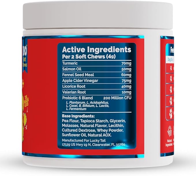 AllerImmune+ LuckyTail Seasonal Allergy Relief Chew for Dogs - Salmon Oil, Tumeric, Apple Cider Vinegar - Dog Probiotic for Itchy Skin - Dog Anti Itch Supplement - 180 Soft Chews