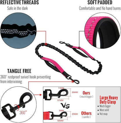 Plutus Pet Hands Free Dog Leash, Soft Padded Dual Handle Retractable Bungee Leash with Reflective Stitches, Adjustable Wasit Leash for Dog Walking Running Jogging, for Medium Large Dogs