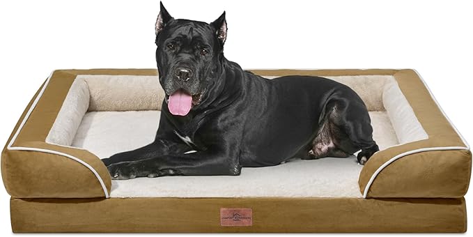 XXL Orthopedic Dog Bed, Waterproof Dog Beds for Extra Large Dogs, Washable Dog Bed Sofa Pet Bed with Removable Cover & Non-Slip Bottom(XX-large,Khaki)