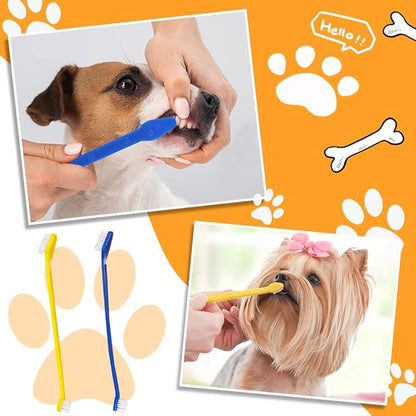 8 Pieces Dog Teeth Cleaning Kit Silicone Dog Finger Toothbrushes Double Headed Pet Tooth Brush Stainless Steel Tarter Remover Scraper for Dog Cat Oral Dental Health