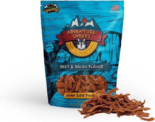 Wild Meadow Farms - Adventure Shreds Beef & Bacon Dog Treats, Soft & Thin Dog Treats for Training & Rewards, Grain-Free Snacks for Pets of All Breeds and Ages - 2.5 Ounce Pouch