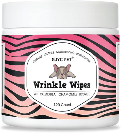 Natural Wrinkle Wipes for Dogs, 120 Count, Hypoallergenic Dog Wipes, Wrinkle Wipes French Bulldog, Cleaning & Deodorizing, Dog Wipes for Grooming Faces, Paws & Butts