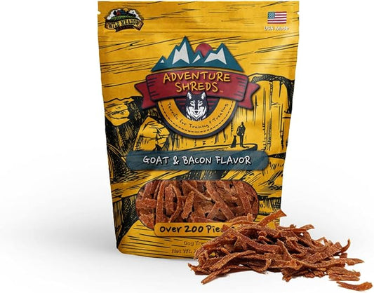 Wild Meadow Farms - Adventure Shreds Goat & Bacon Dog Treats, Soft & Thin Dog Treats for Training & Rewards, Grain-Free Snacks for Pets of All Breeds and Ages - 2.5 Ounce Pouch