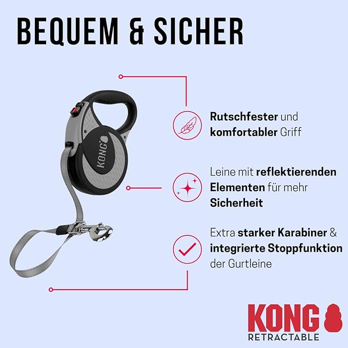 Alcott Kong Ultimate Retractable Dog Leash, Extra Large, Blue, 16' Long