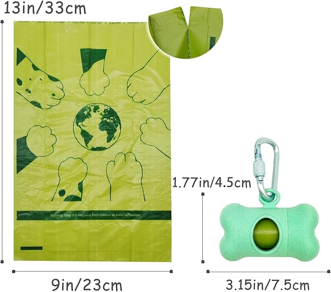 Bag Dispenser Dog Poop Bags Holder Dog Waste Bags Dispenser with Leak-Proof Green Poop Bags for Leash On The Go for Walking Dogs Outdoor(2 Holders 30 Bags,Mint Green)