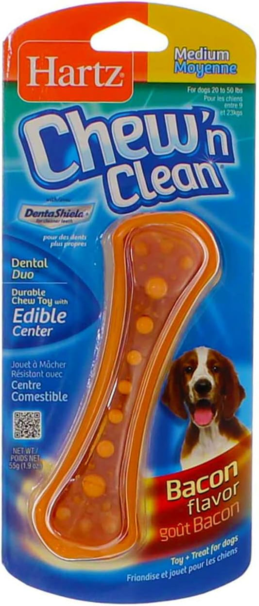HARTZ Chew N' Clean Dental Duo Dog Chew Toy Bacon Flavor, Medium 1 ea(Pack of 6)