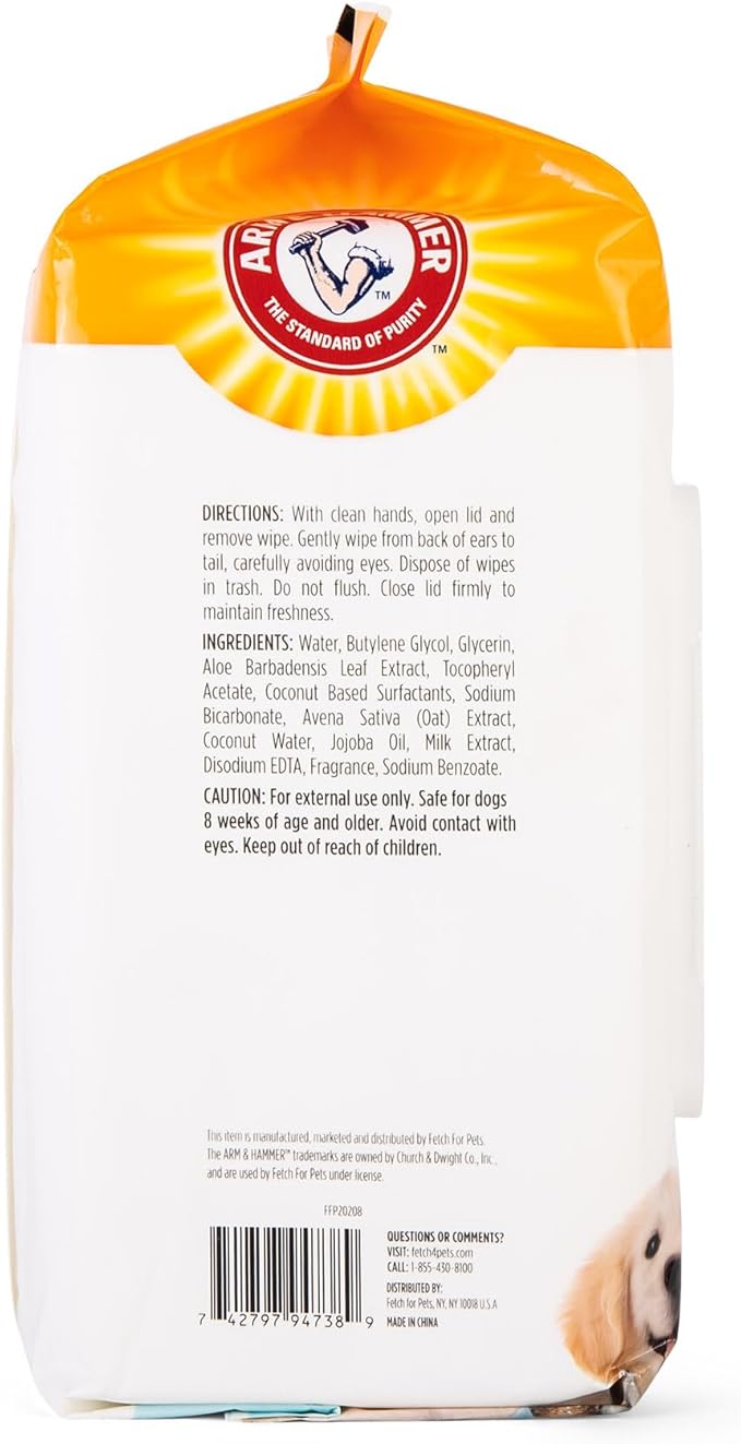 Arm & Hammer for Pets Gentle Puppy Bath Wipes, Coconut Water | All Purpose Puppy Cleaning Wipes Remove Odor & Refresh Skin for Pets | Gentle Tearless Pet Wipes 100 Count, 3 Pack